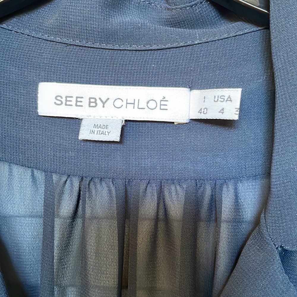 See by Chloe Navy Georgette Retro Shirt Dress - Picture 3 of 4